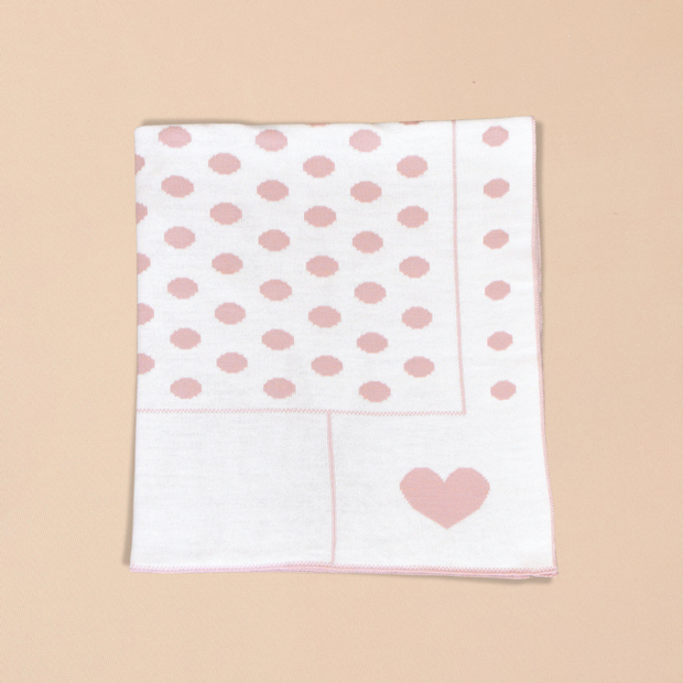 Reversible  Blanket with Polka Dots and Heart Motifs