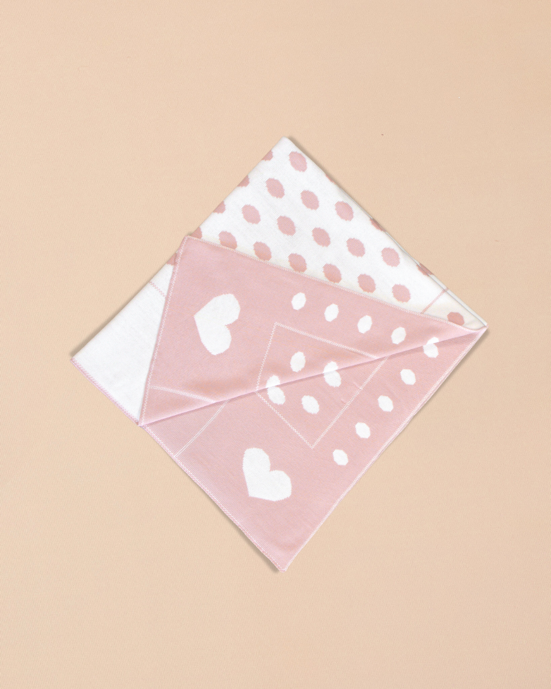 Reversible  Blanket with Polka Dots and Heart Motifs