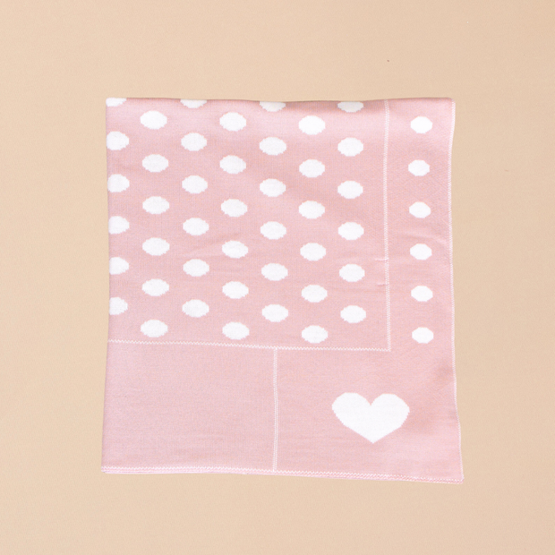 Reversible  Blanket with Polka Dots and Heart Motifs