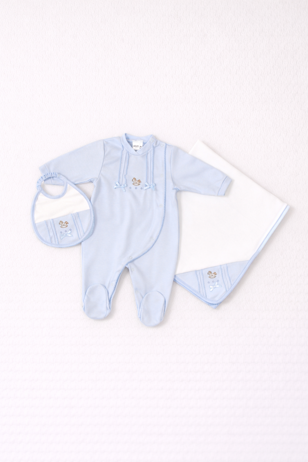 Rocking Horse 3 Piece Onesie, Matching Bib & Blanket