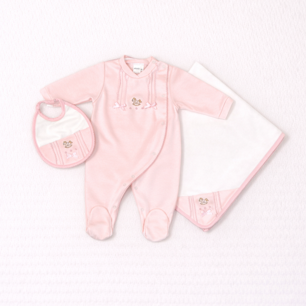 Rocking Horse 3 Piece Onesie, Matching Bib & Blanket