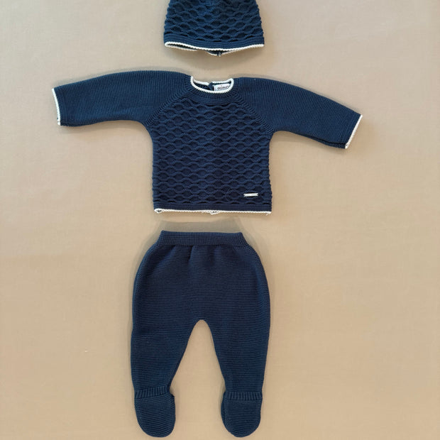 Boys Knit 3 Piece Sweater, Pants & Bonnet
