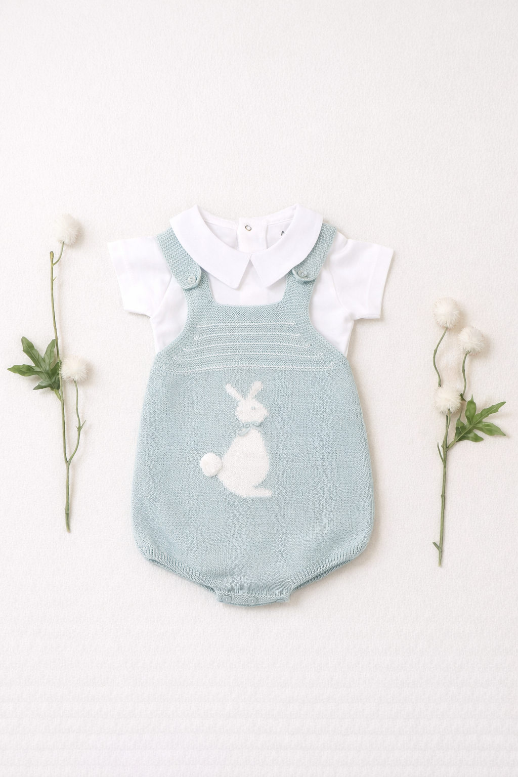 Jade Romper with Bunny Motif & White Top