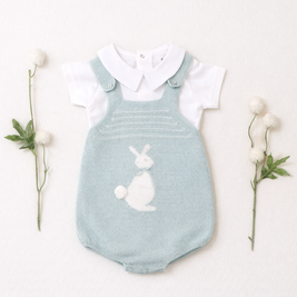 Jade Romper with Bunny Motif & White Top