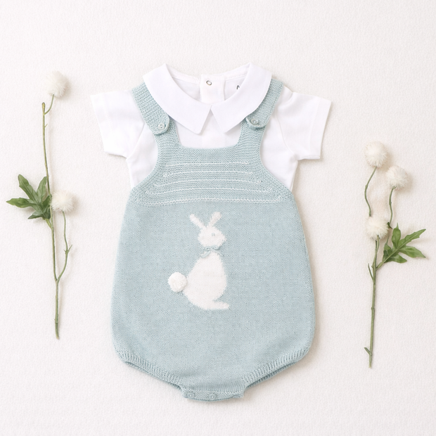 Jade Romper with Bunny Motif & White Top