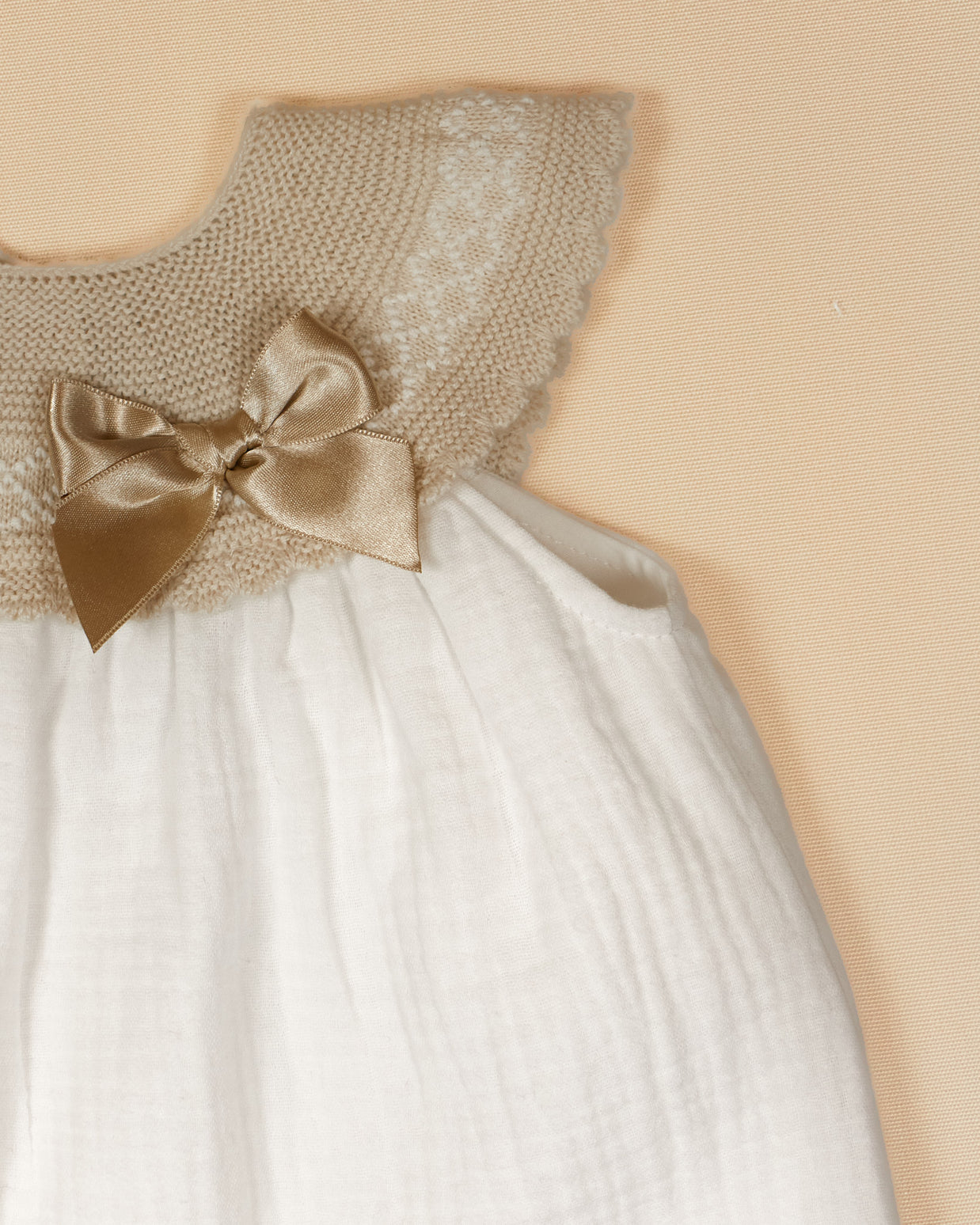 Maria Dress with Yoke & Satin Bow – Knit Booties