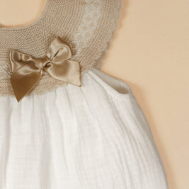 Maria Dress with Yoke & Satin Bow – Knit Booties