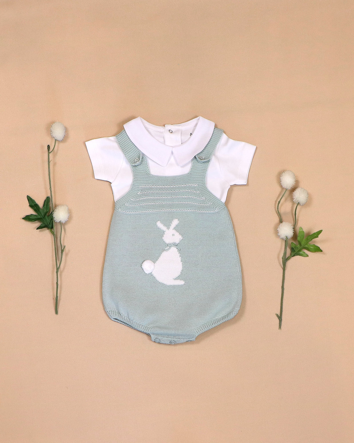 Jade Romper with Bunny Motif & White Top