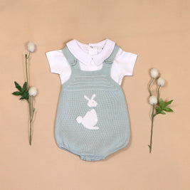 Jade Romper with Bunny Motif & White Top