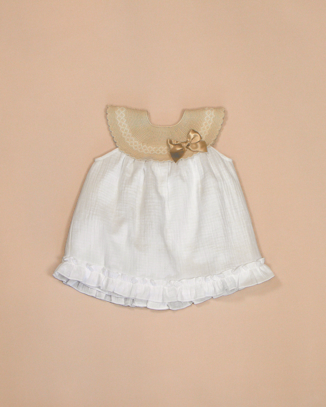 Maria Dress with Yoke & Satin Bow – Knit Booties