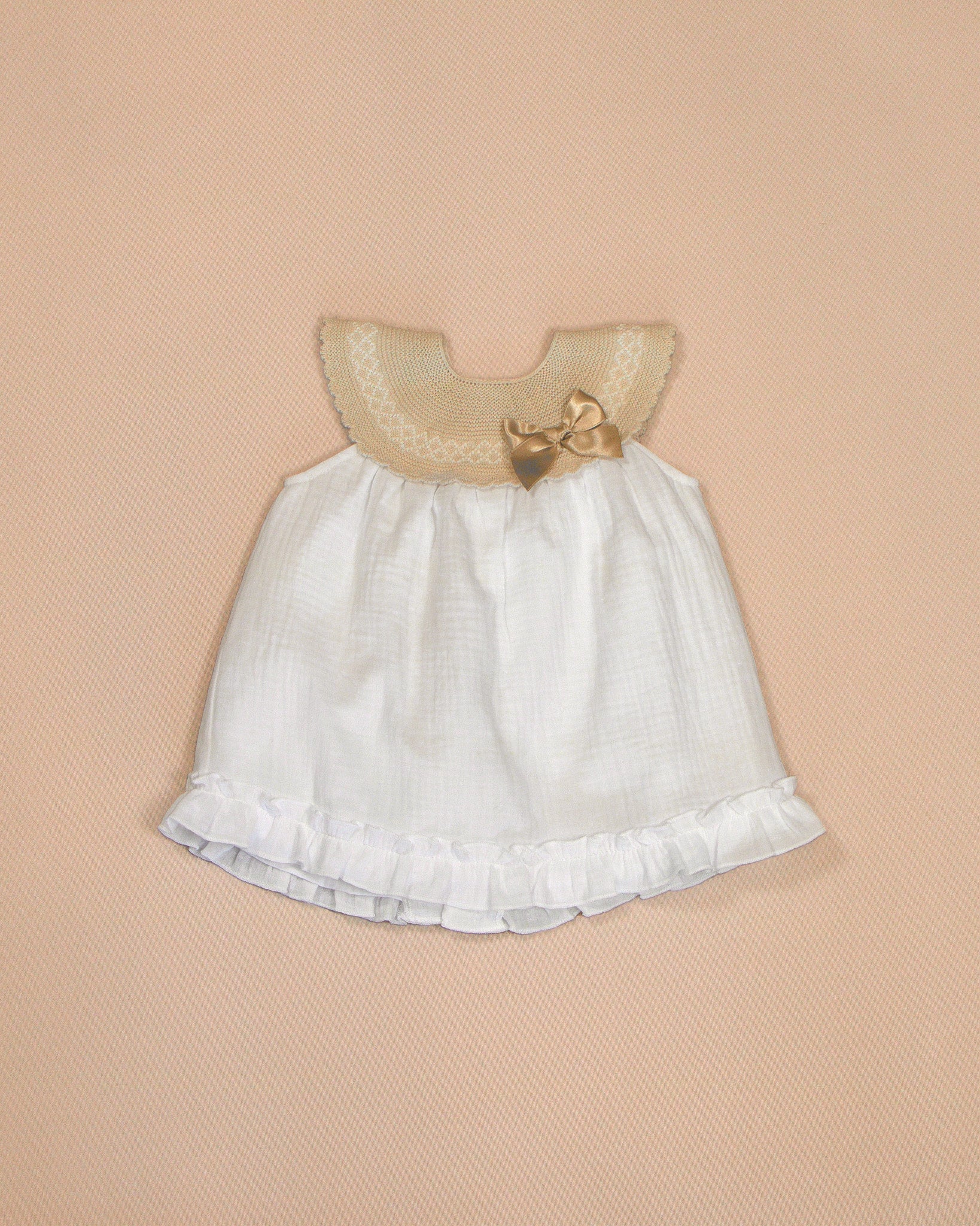 Maria Dress with Yoke & Satin Bow – Knit Booties