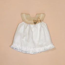 Maria Dress with Yoke & Satin Bow – Knit Booties