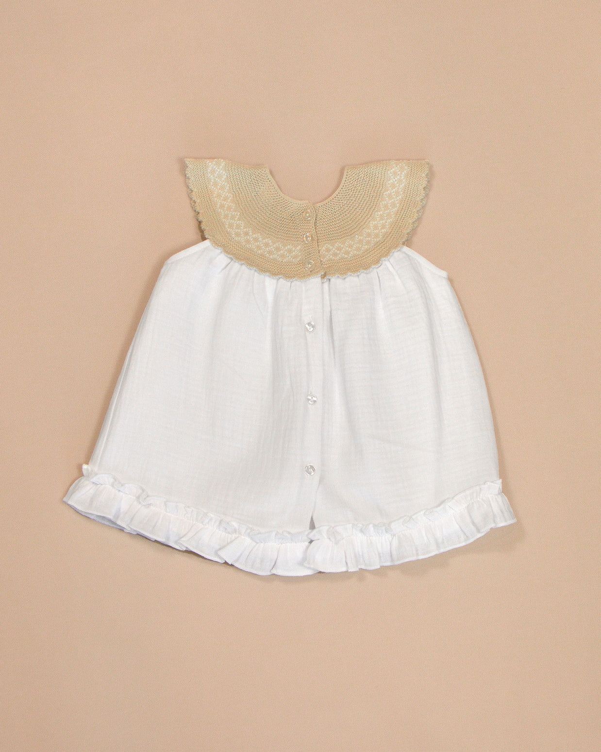 Maria Dress with Yoke & Satin Bow – Knit Booties