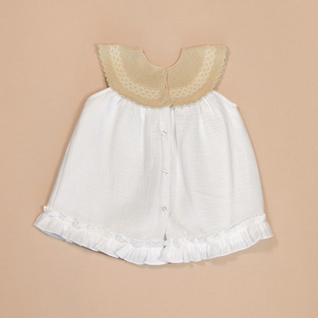 Maria Dress with Yoke & Satin Bow – Knit Booties