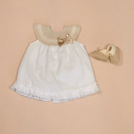 Maria Dress with Yoke & Satin Bow – Knit Booties