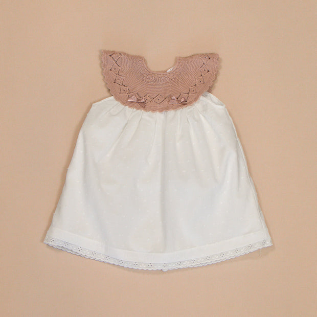 Patricia Dress with Knitted Scalloped Collar & Lace Trim