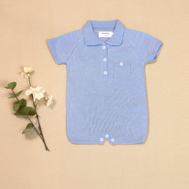 Ricardo Knit Romper with Polo Collar & Button Details