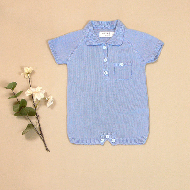 Ricardo Knit Romper with Polo Collar & Button Details