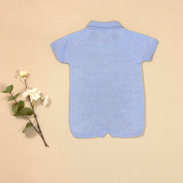 Ricardo Knit Romper with Polo Collar & Button Details