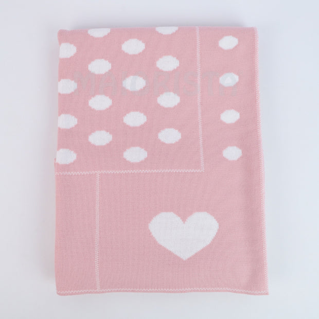 Reversible  Blanket with Polka Dots and Heart Motifs