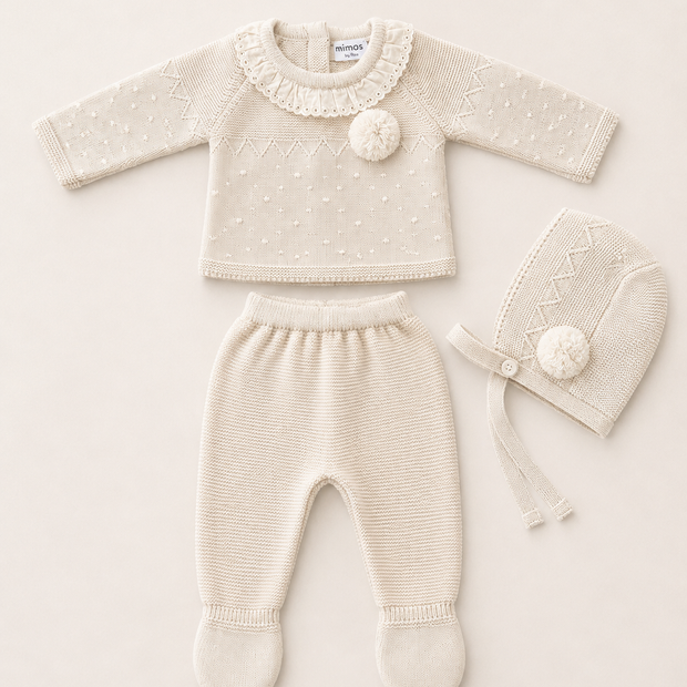 Baby 3 Piece Outfit with Pom Pom Detail