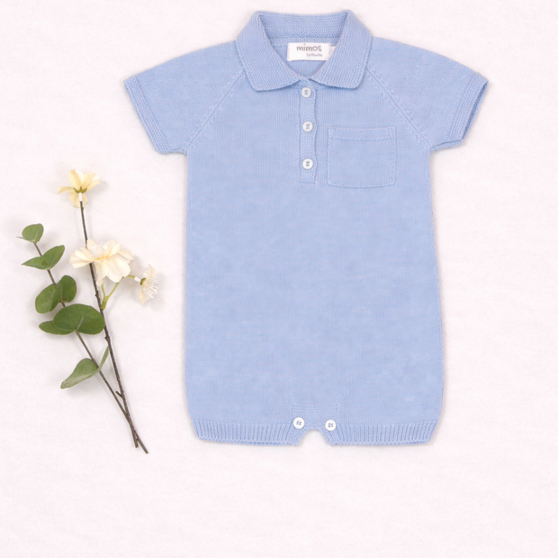 Ricardo Knit Romper with Polo Collar & Button Details