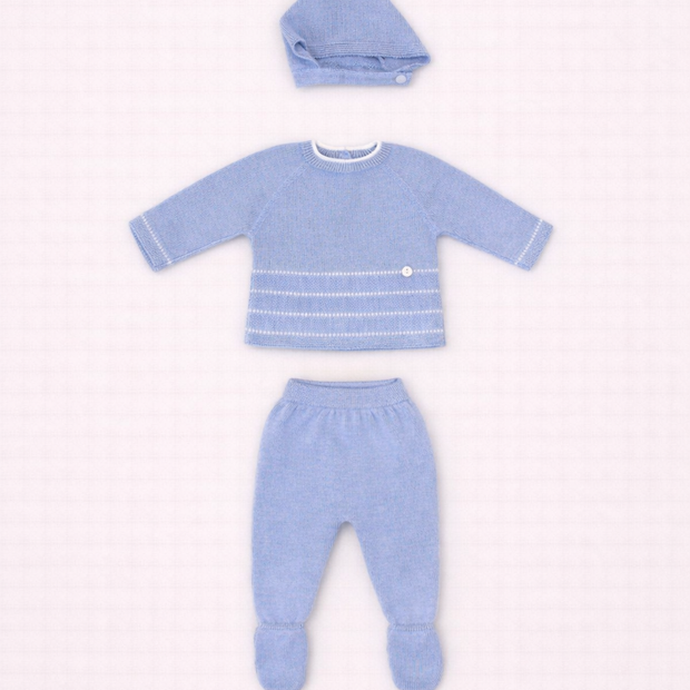 Sky Knit Sweater Set with Footed Pants & Bonnet