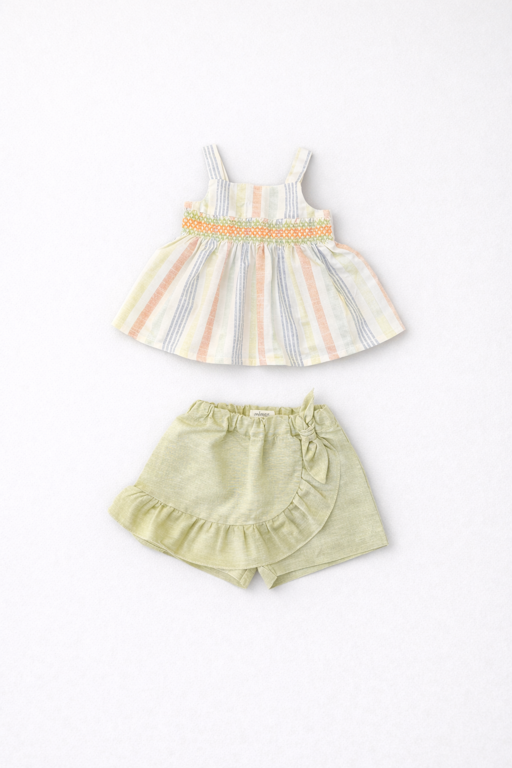 Stripe Smocked Top & Sage Ruffle Skort Set