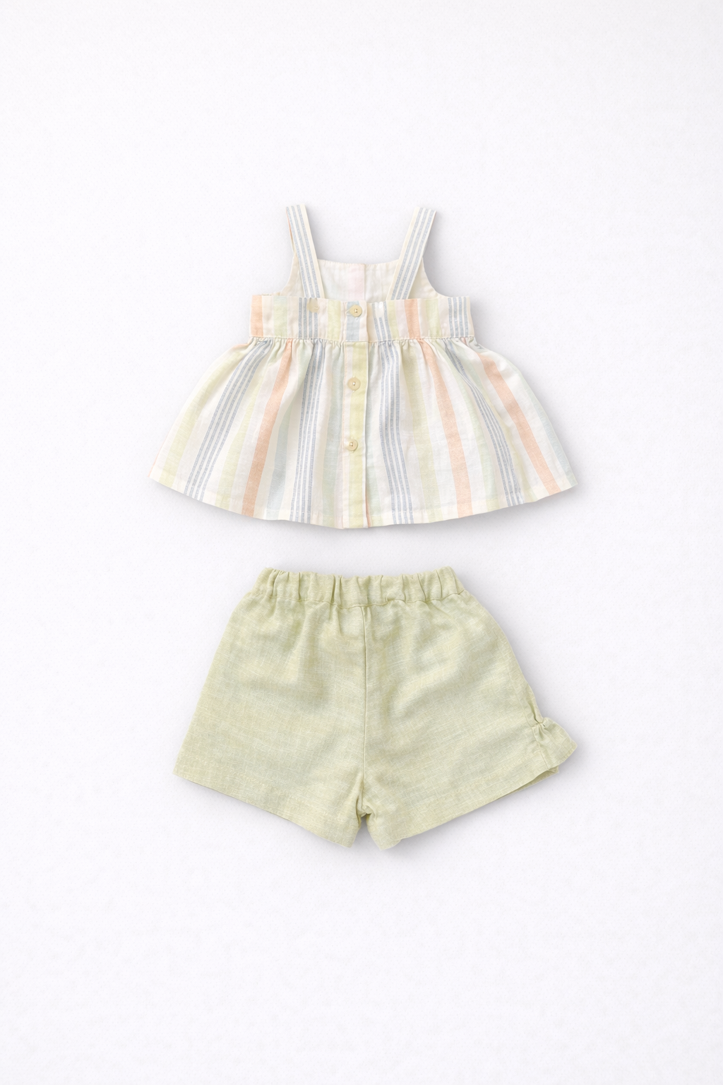 Stripe Smocked Top & Sage Ruffle Skort Set
