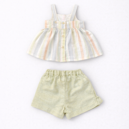 Stripe Smocked Top & Sage Ruffle Skort Set