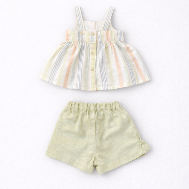 Stripe Smocked Top & Sage Ruffle Skort Set