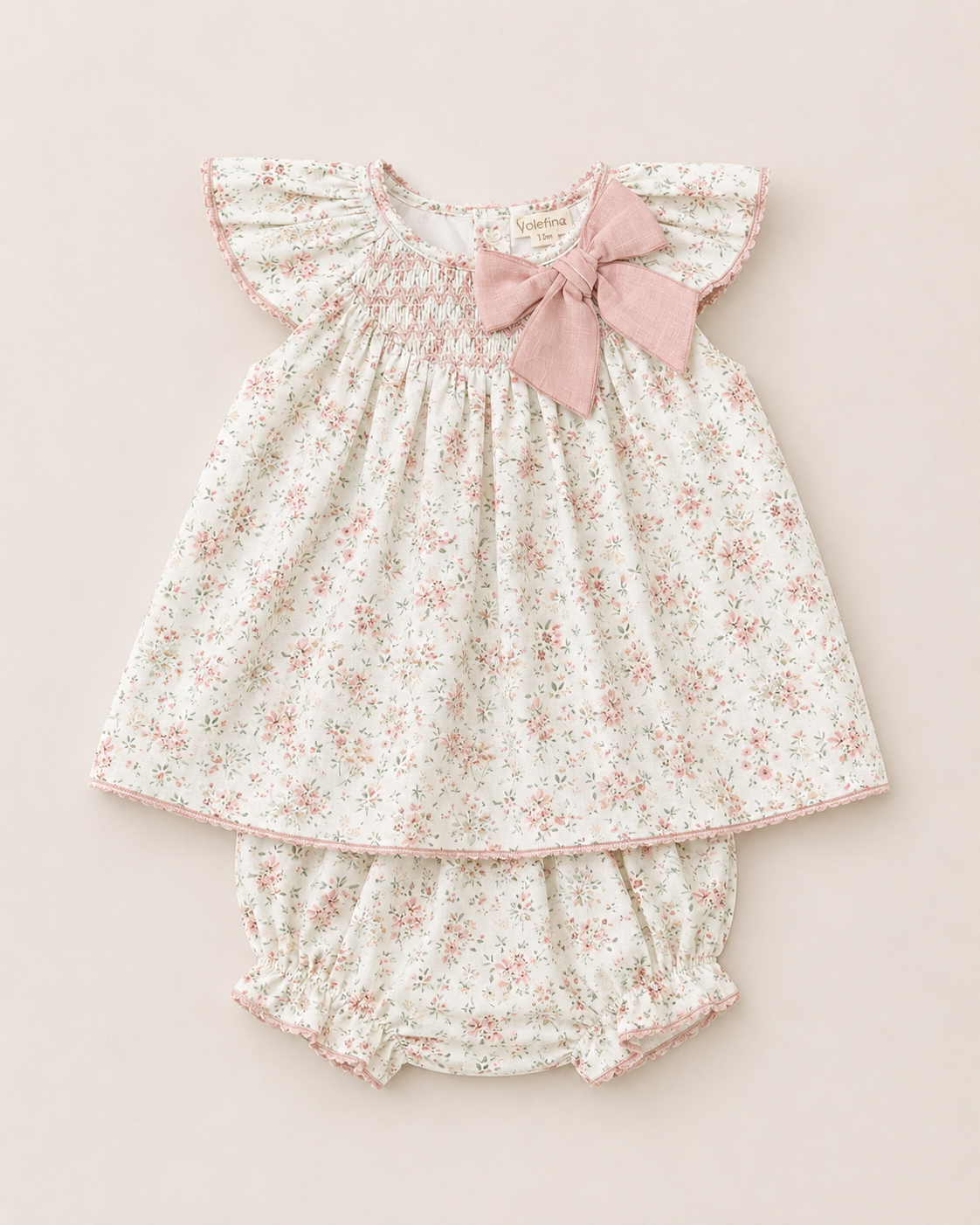 Floral Dress Set with Pink Bow and Matching Bloomers