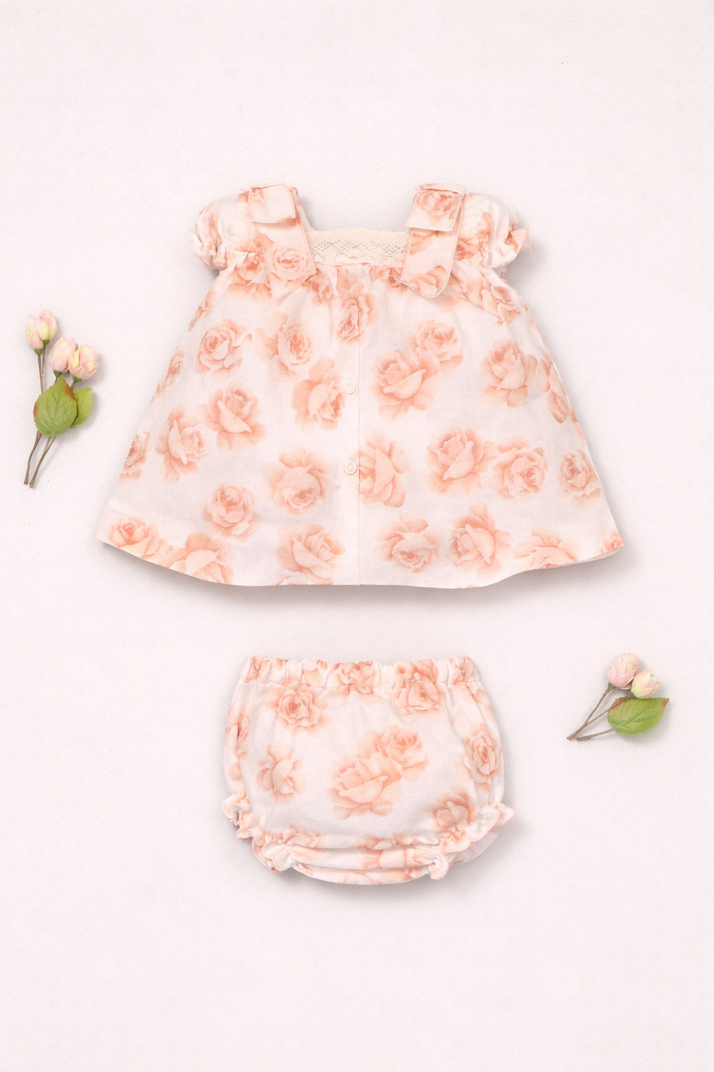 Valentina Floral Dress with Lace Neckline & Bloomers