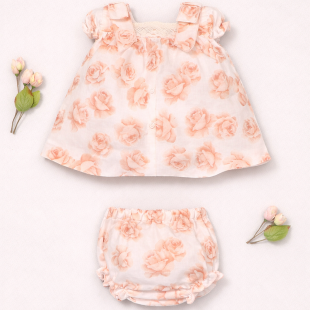 Valentina Floral Dress with Lace Neckline & Bloomers