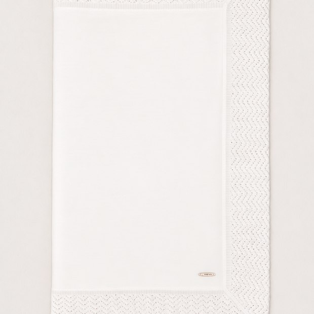 White Baptismal Blanket - Knit Border