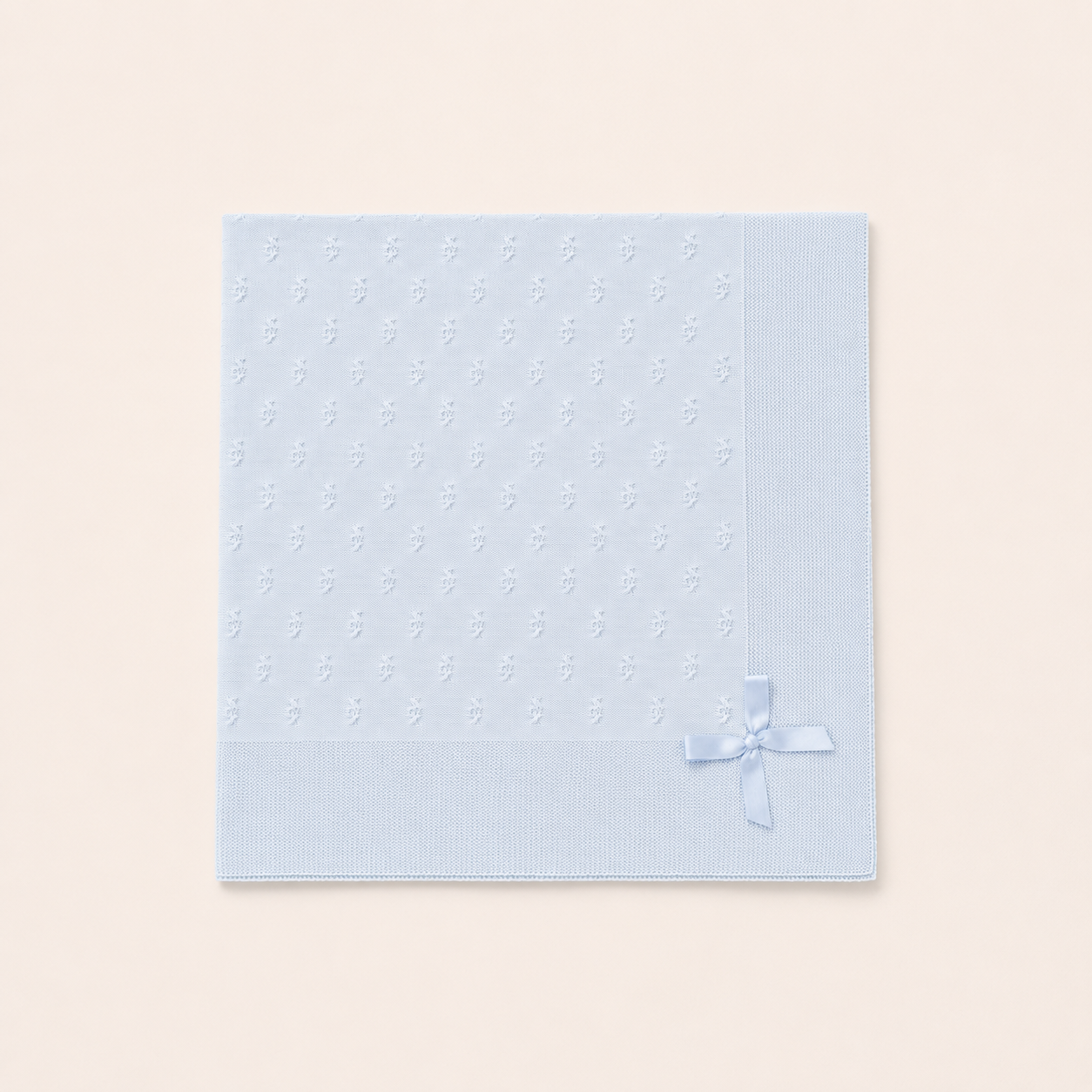 Blue Knit Baby Blanket with Satin Bow