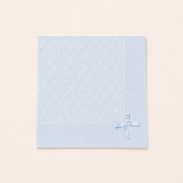 Blue Knit Baby Blanket with Satin Bow