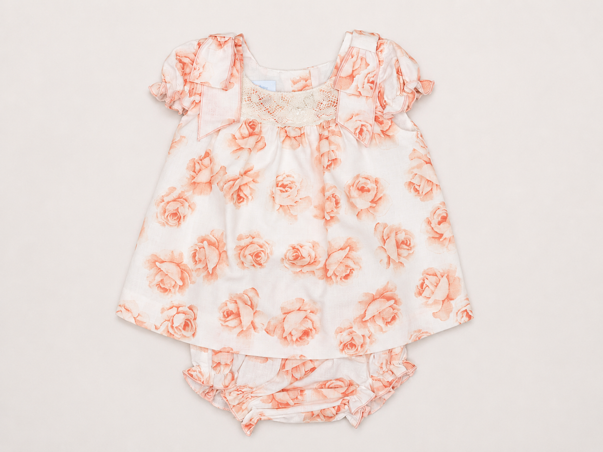 Valentina Floral Dress with Lace Neckline & Bloomers