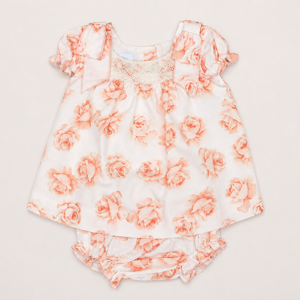 Valentina Floral Dress with Lace Neckline & Bloomers