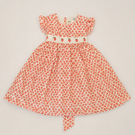 Girls Orange Print Smocked Dress