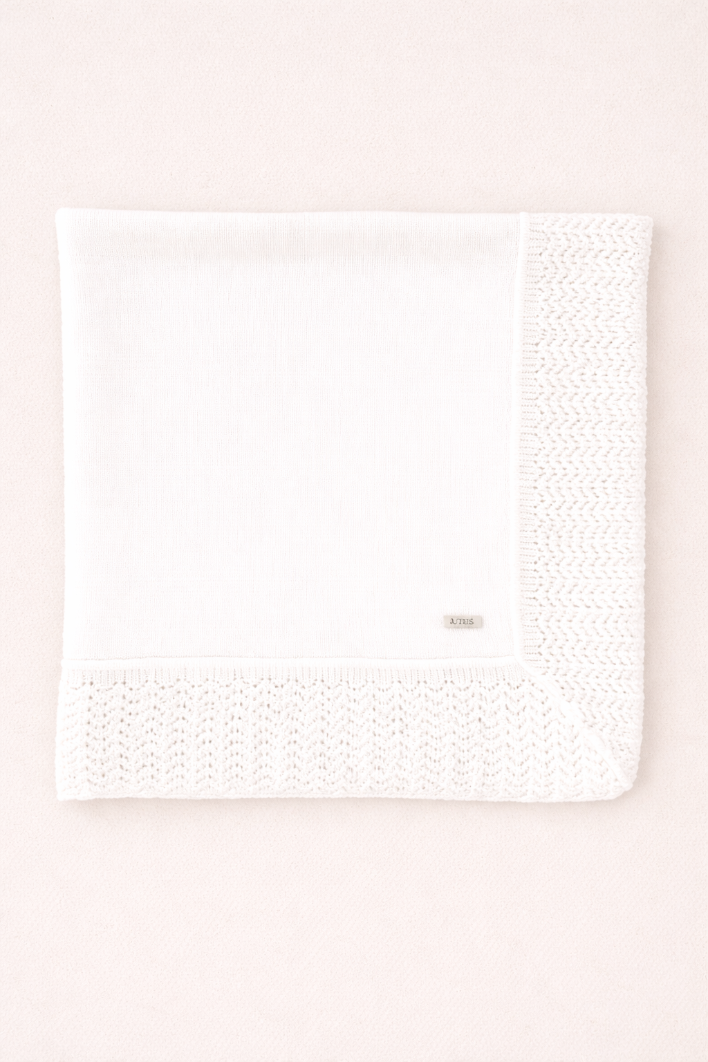 White Baptismal Blanket - Knit Border