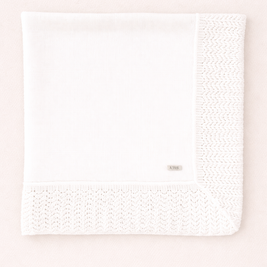 White Baptismal Blanket - Knit Border