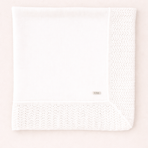 White Baptismal Blanket - Knit Border