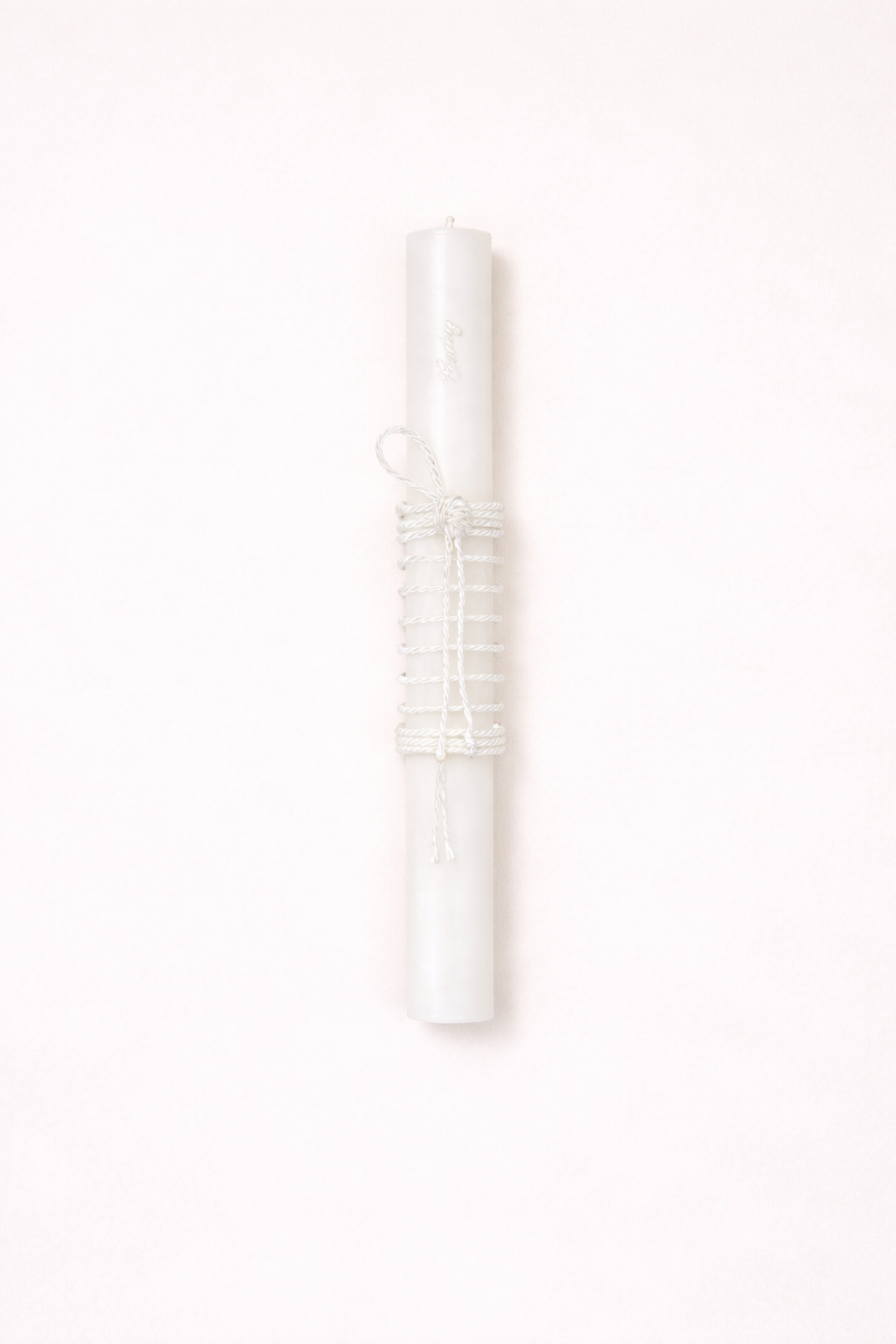 White Baptism Candle with Hand-Woven Cord