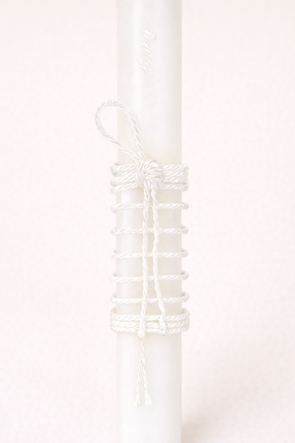 White Baptism Candle with Hand-Woven Cord