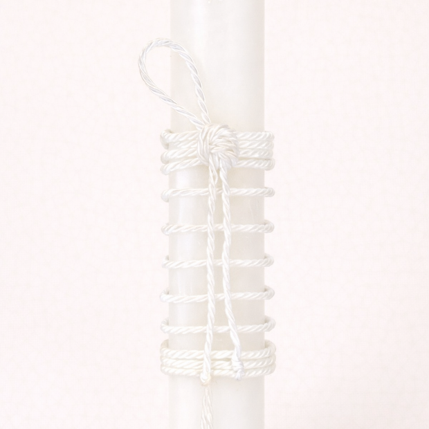 White Baptism Candle with Hand-Woven Cord