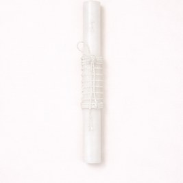 White Baptism Candle with Hand-Woven Cord