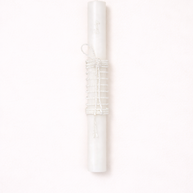 White Baptism Candle with Hand-Woven Cord